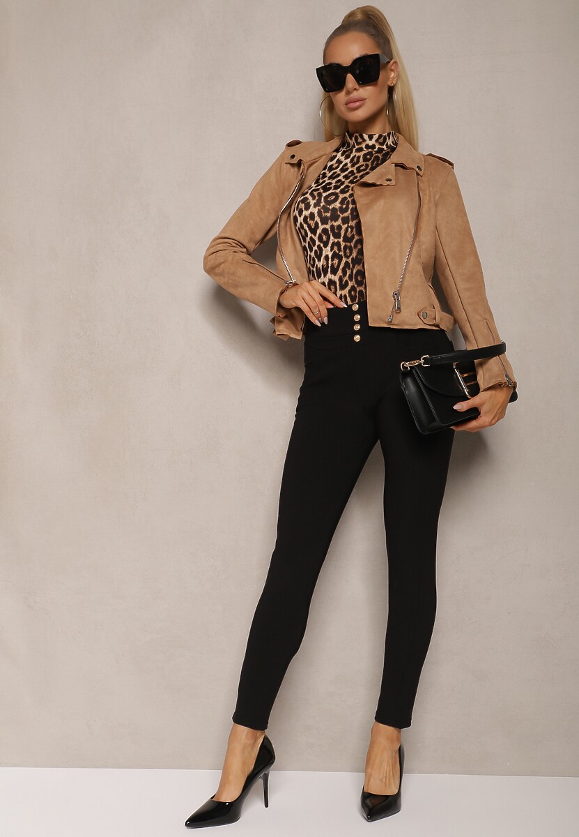 Czarne Spodnie High Waist z Dopasowanymi Nogawkami i Eleganckimi Guzikami Ciaselle 1
