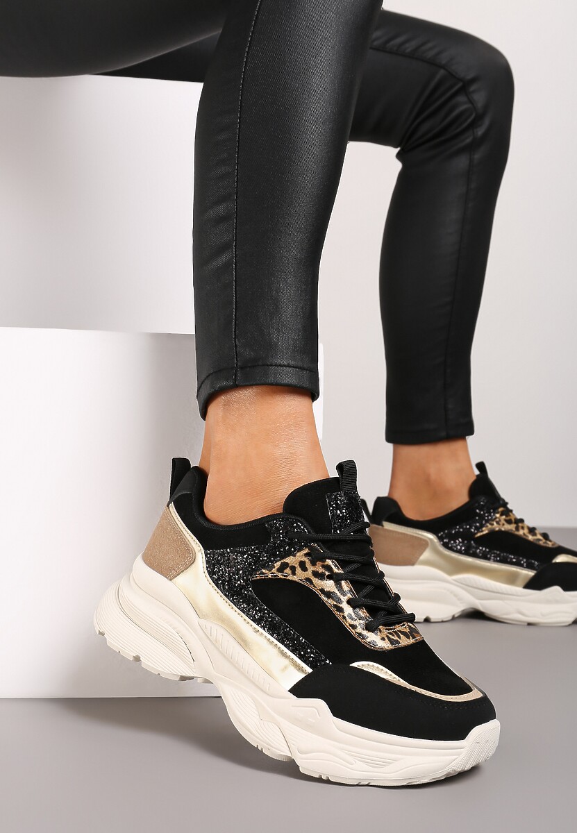 Czarne Sneakersy na Platformie z Tłoczeniem Ozdobione Cekinami Narisae 1