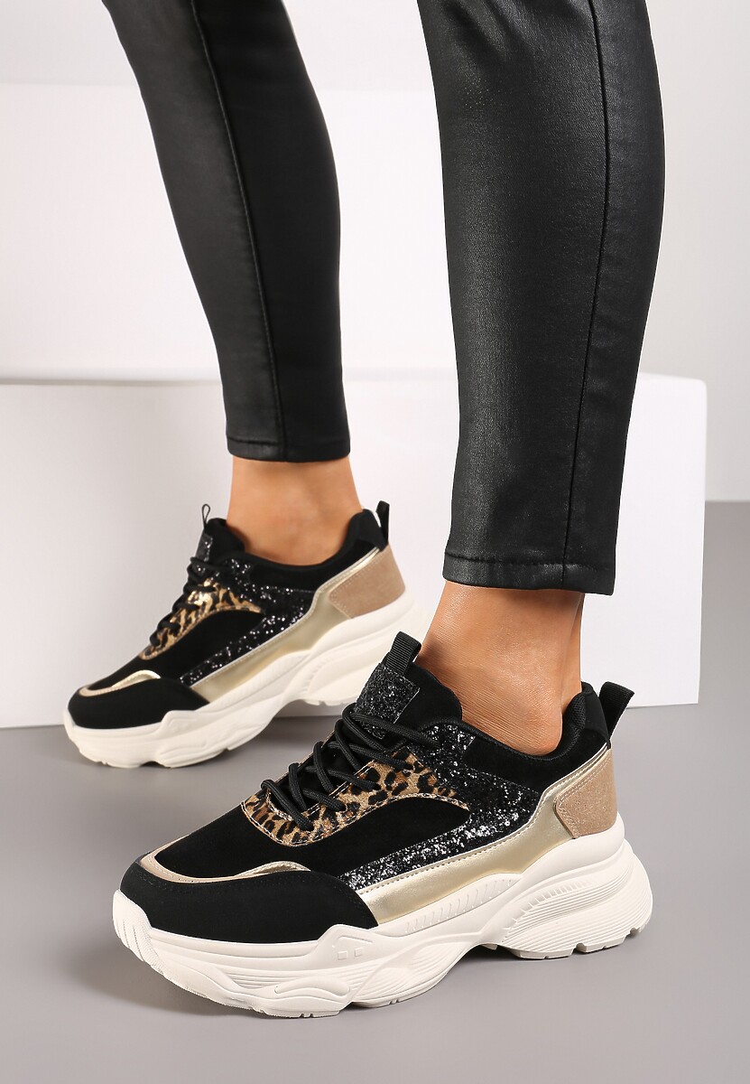 Czarne Sneakersy na Platformie z Tłoczeniem Ozdobione Cekinami Narisae 2