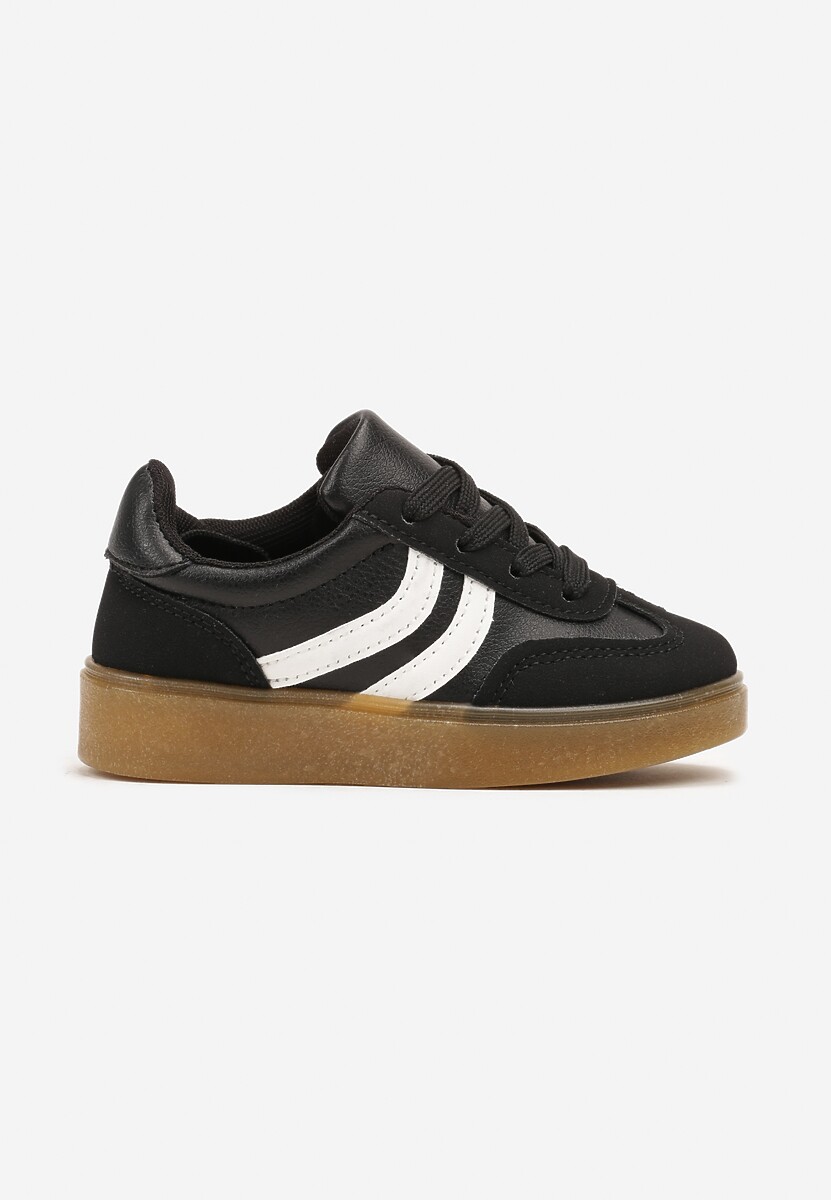 Czarne Buty Sportowe Sneakersy na Płaskiej Podeszwie Ozdobione Paskami Cretara 1