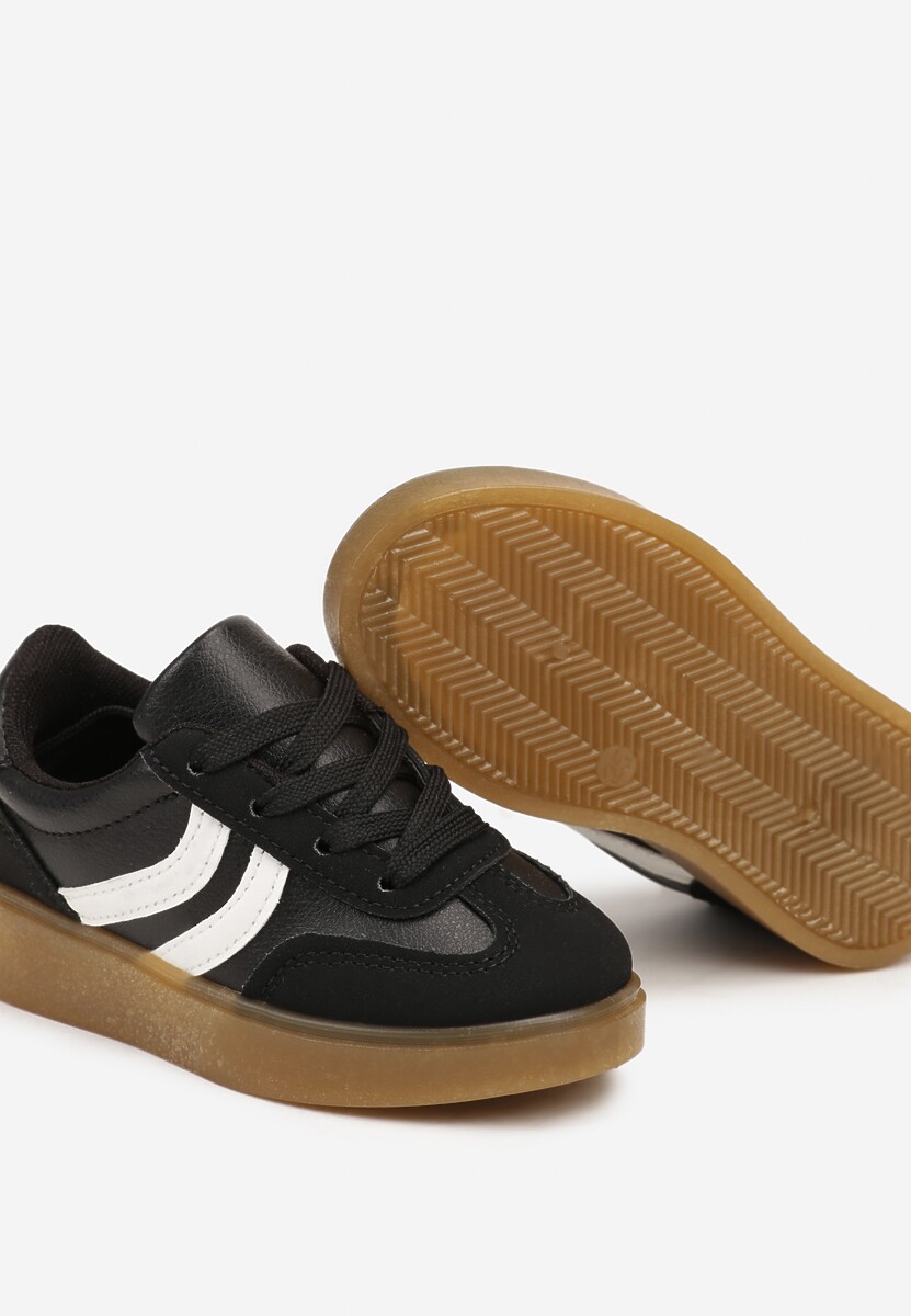 Czarne Buty Sportowe Sneakersy na Płaskiej Podeszwie Ozdobione Paskami Cretara 3