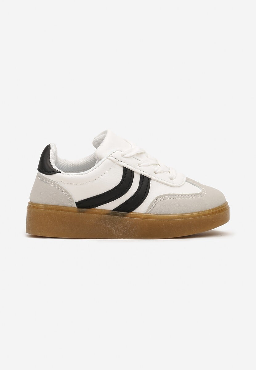 Białe Buty Sportowe Sneakersy na Płaskiej Podeszwie Ozdobione Paskami Cretara 1