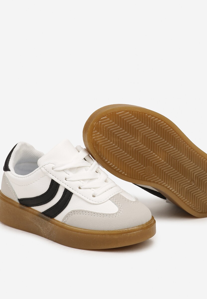Białe Buty Sportowe Sneakersy na Płaskiej Podeszwie Ozdobione Paskami Cretara 3