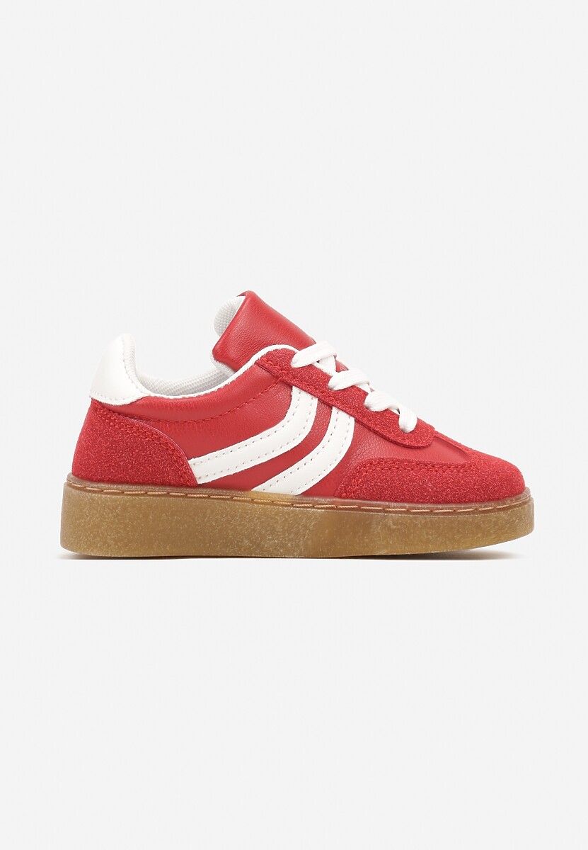 Czerwone Buty Sportowe Sneakersy na Płaskiej Podeszwie Ozdobione Paskami Cretara 1