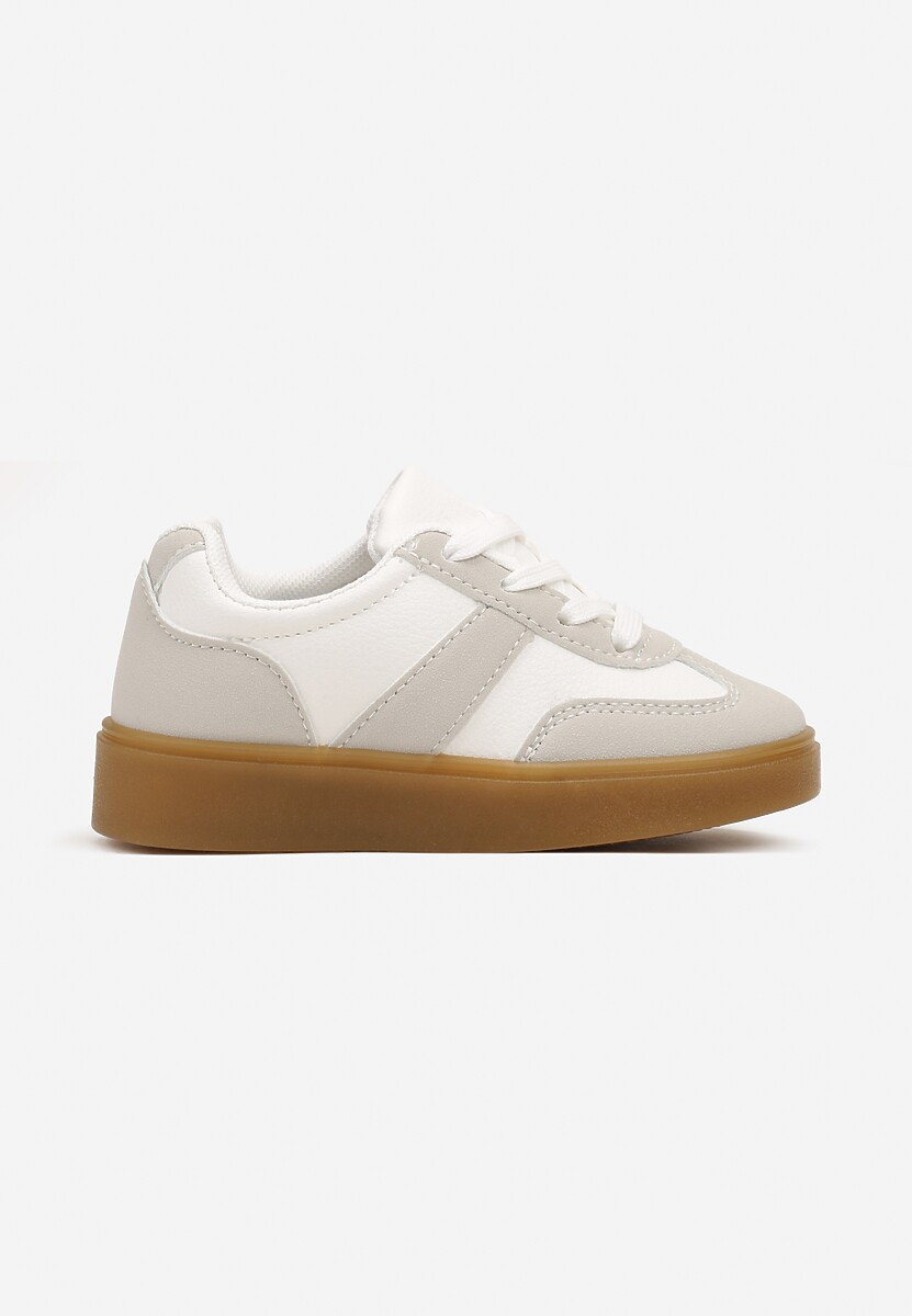 Szare Płaskie Sznurowane Buty Sportowe Sneakersy z Paskiem Crealia 1