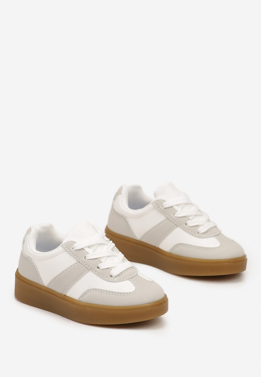 Szare Płaskie Sznurowane Buty Sportowe Sneakersy z Paskiem Crealia 2