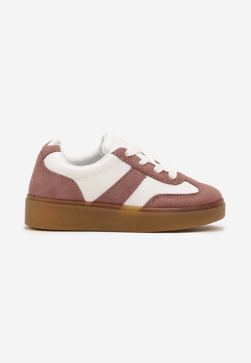 Różowe Płaskie Sznurowane Buty Sportowe Sneakersy z Paskiem Crealia 1