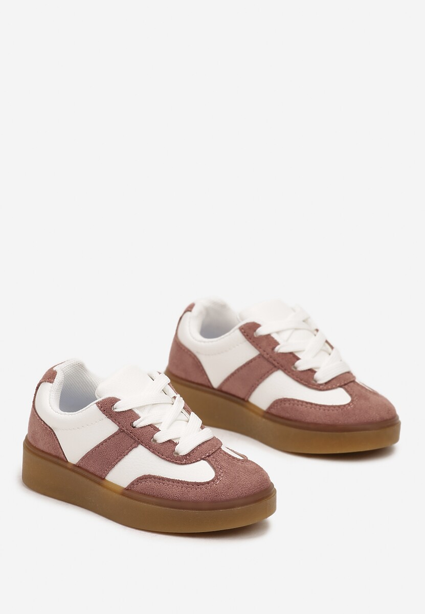 Różowe Płaskie Sznurowane Buty Sportowe Sneakersy z Paskiem Crealia 2