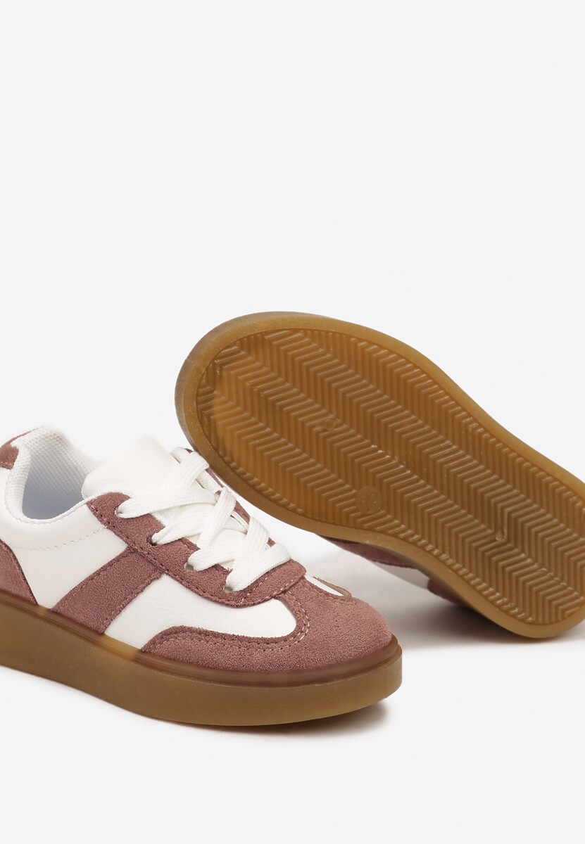 Różowe Płaskie Sznurowane Buty Sportowe Sneakersy z Paskiem Crealia 3