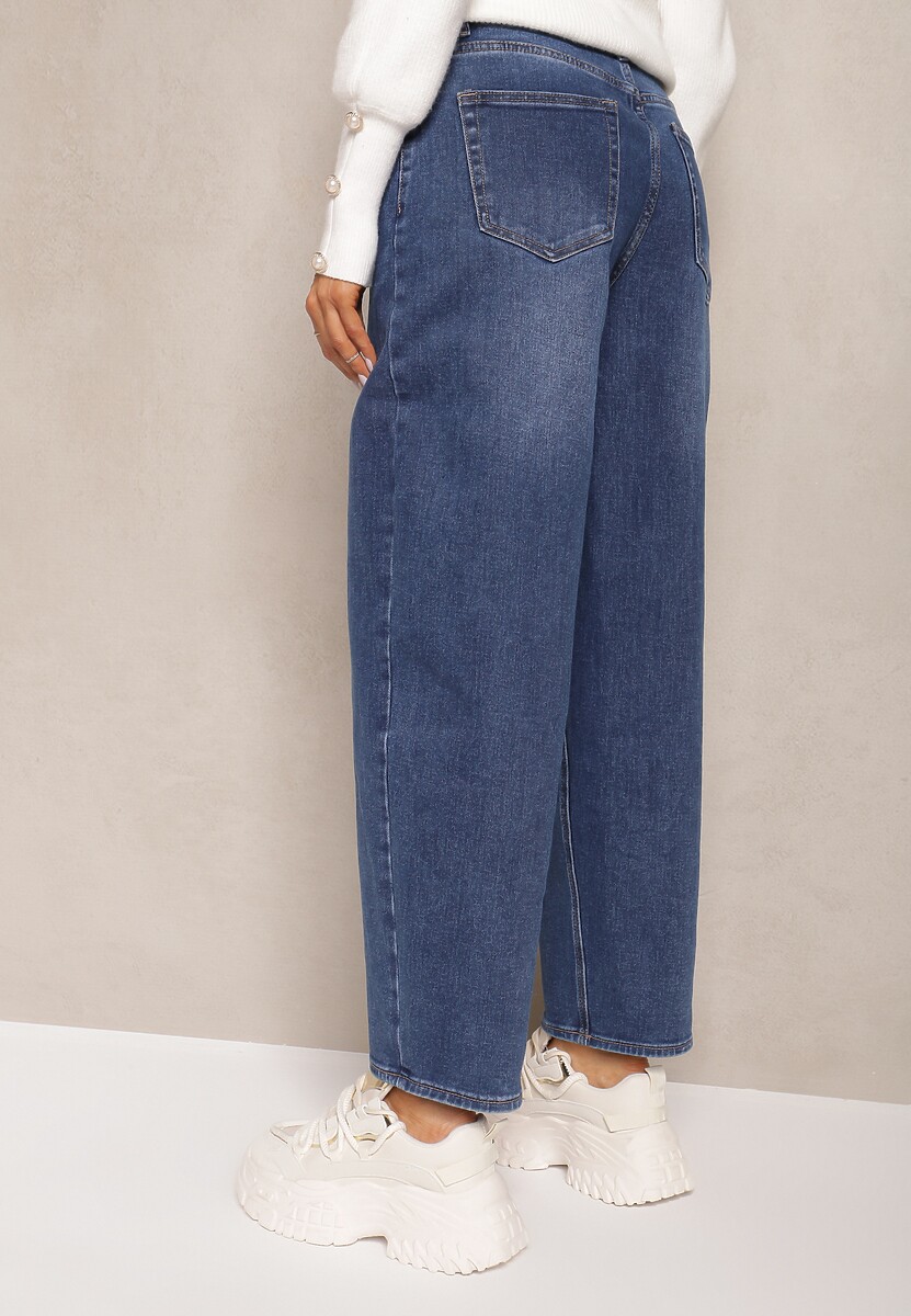 Ciemnoniebieskie Jeansy High Waist o Kroju Balloon Fit Cremae 3