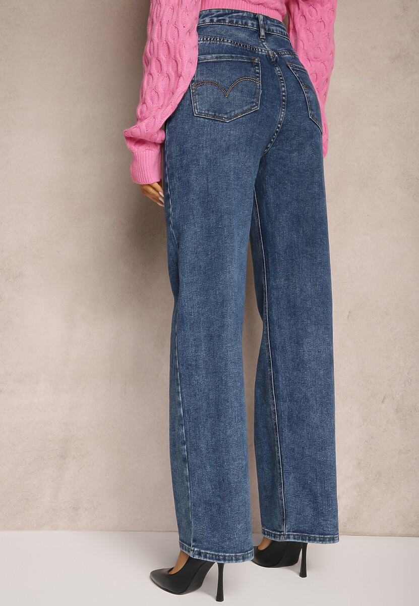 Granatowe Jeansy High Waist z Prostymi Szerokimi Nogawkami Crelisa 3
