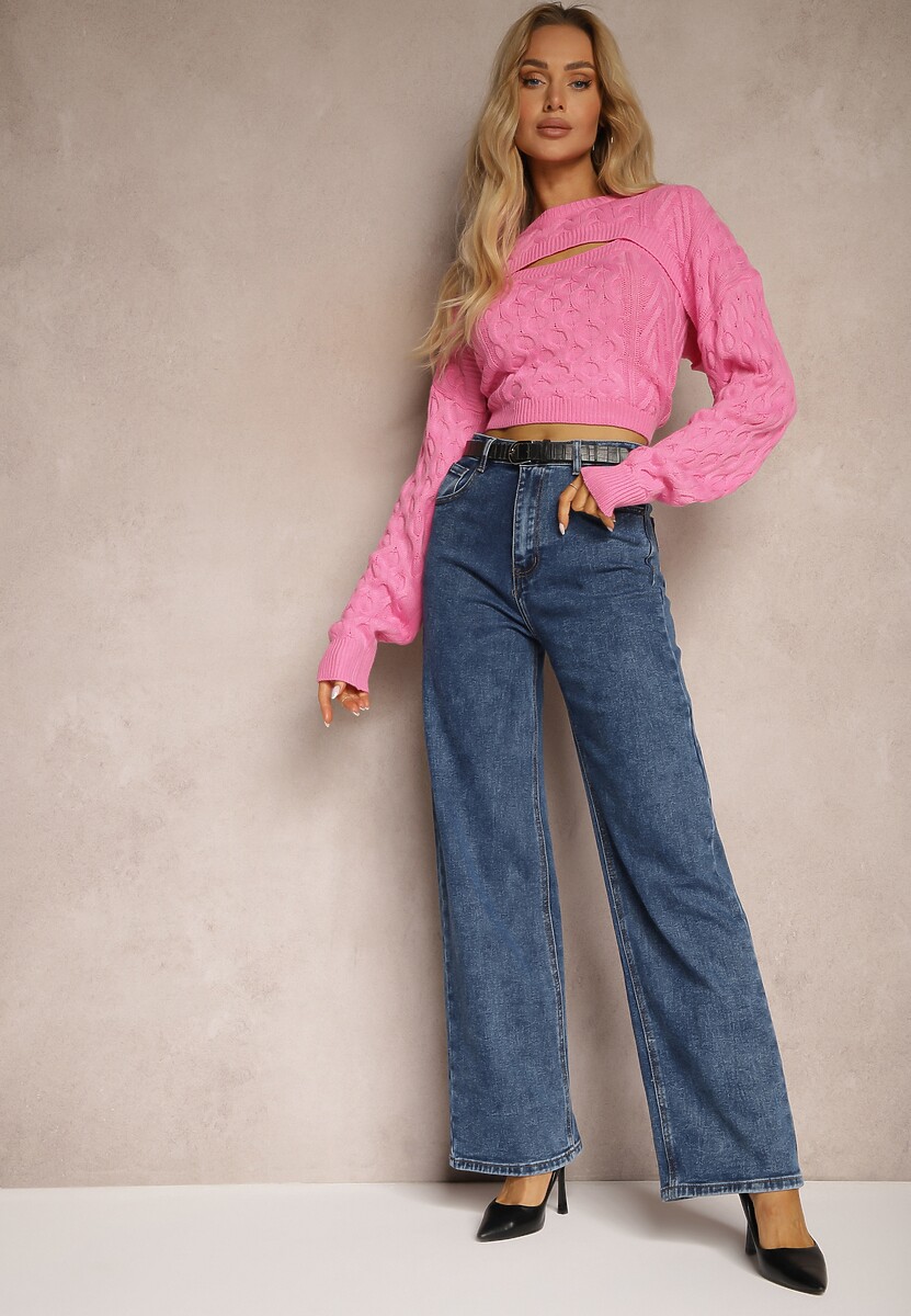 Granatowe Jeansy High Waist z Prostymi Szerokimi Nogawkami Crelisa 1