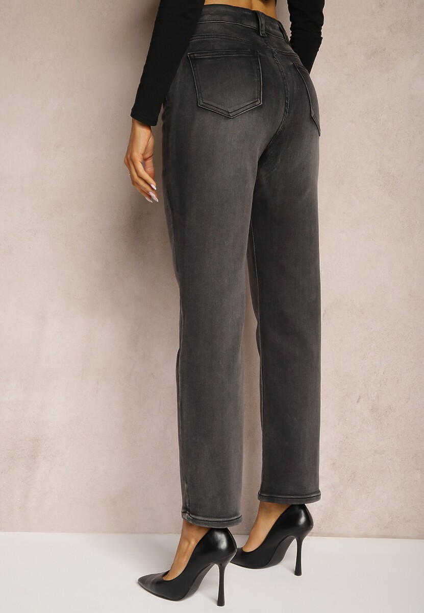 Szare Jeansy Mom Fit High Waist z Prostymi Nogawkami Liavonne 3