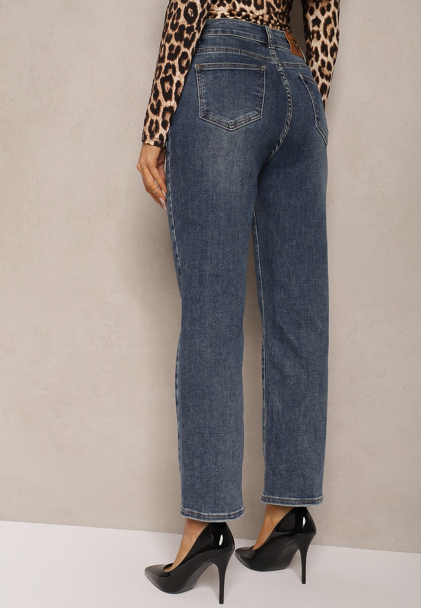 Niebieskie Klasyczne Jeansy High Waist z Prostymi Nogawkami Erilae 3
