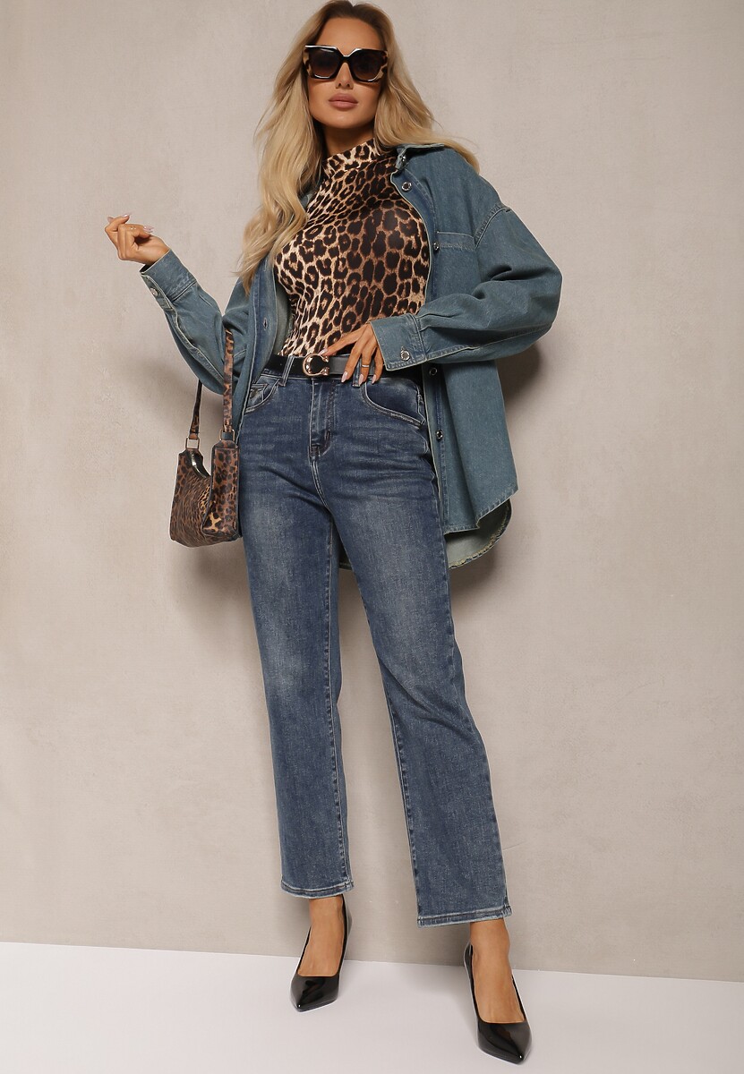 Niebieskie Klasyczne Jeansy High Waist z Prostymi Nogawkami Erilae 1