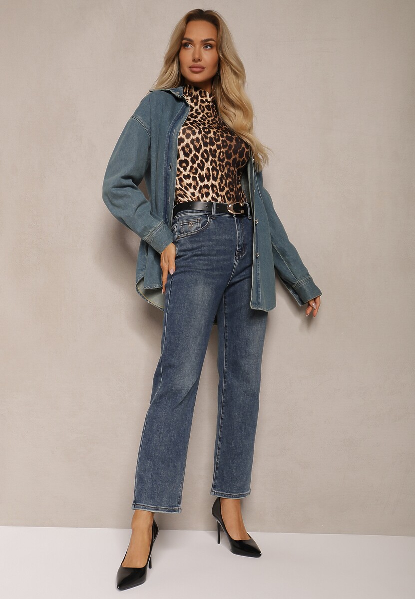 Niebieskie Klasyczne Jeansy High Waist z Prostymi Nogawkami Erilae 2
