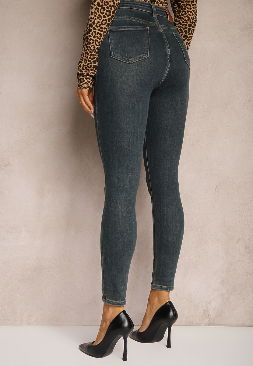 Ciemnoniebieskie Jeansy Skinny z Dodatkiem Bawełny High Waist Sezida 3