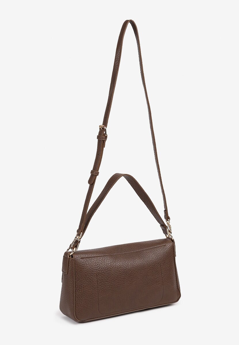 Brązowa  Torebka Prostokątna z Metalicznym Breloczkiem i Dodatkowym Paskiem Cremma 2