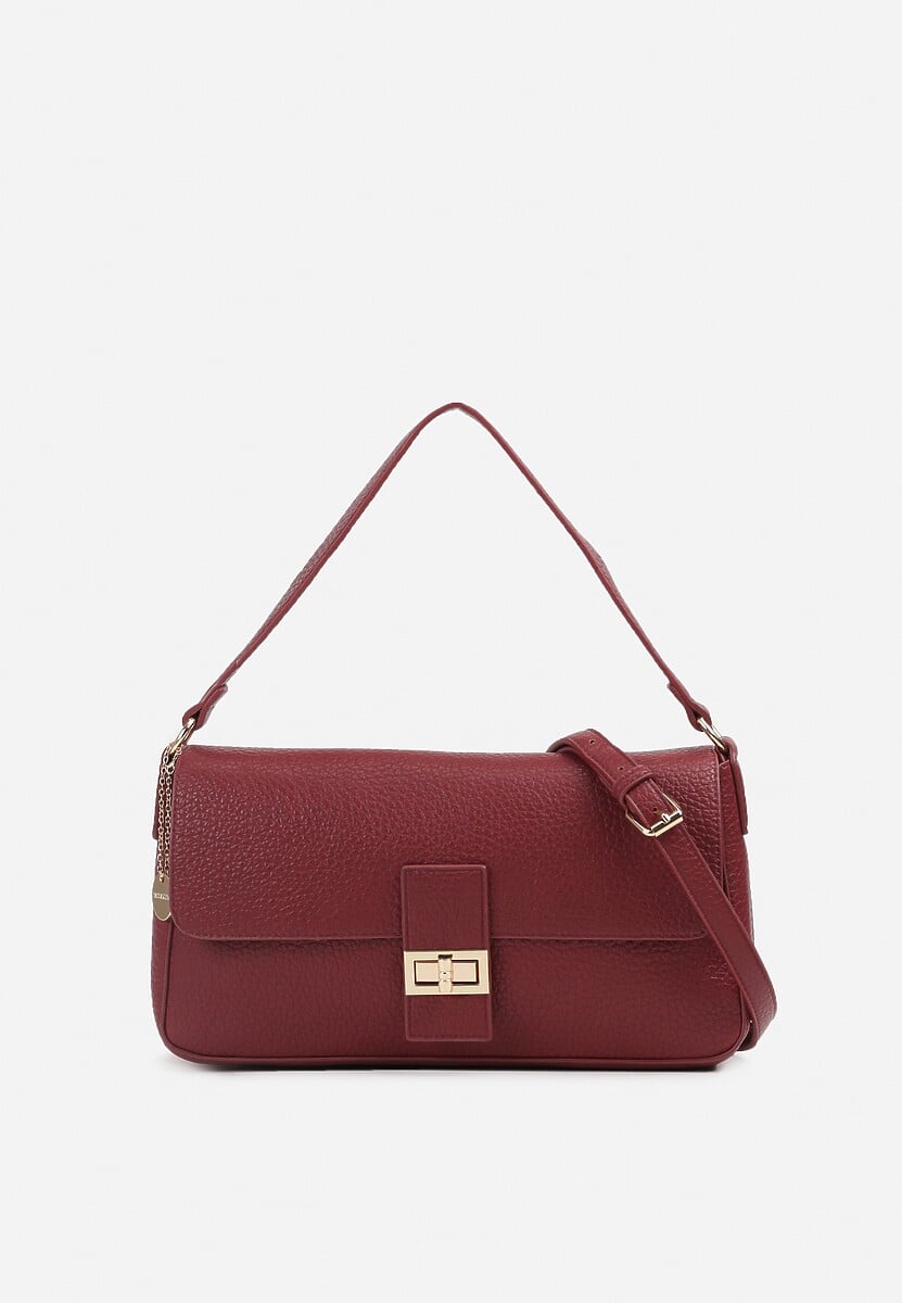 Bordowa Torebka Prostokątna z Metalicznym Breloczkiem i Dodatkowym Paskiem Cremma 1
