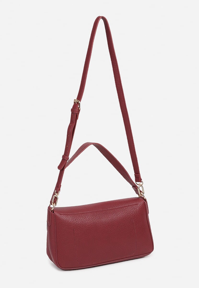 Bordowa Torebka Prostokątna z Metalicznym Breloczkiem i Dodatkowym Paskiem Cremma 2