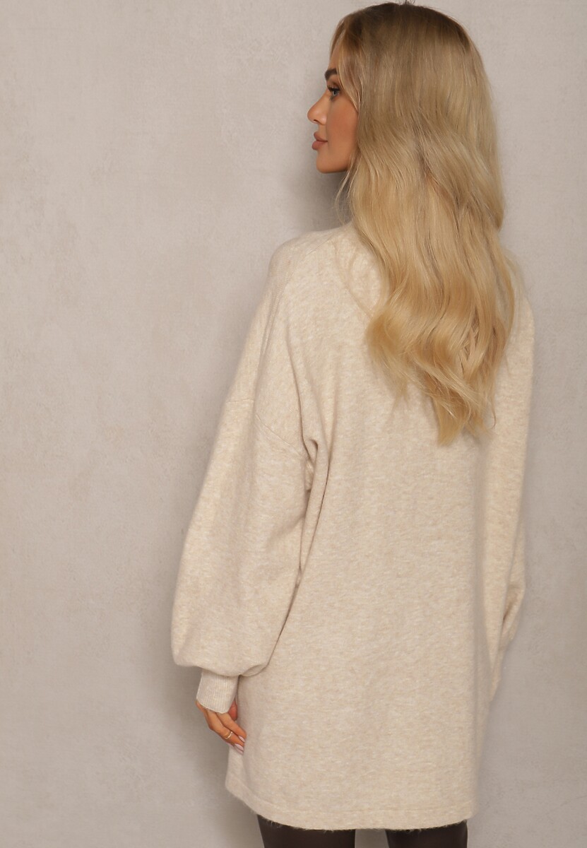 jasnobeżowy Luźny Sweter z Modalem i Wiskozą o Asymetrycznym Kroju Nadonna 3