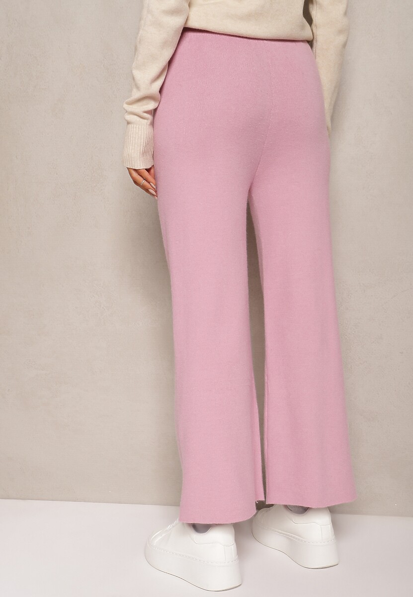 Różowe Spodnie o Szerokim Kroju High Waist z Cyrkoniami i Gumką w Pasie Loreitha 3