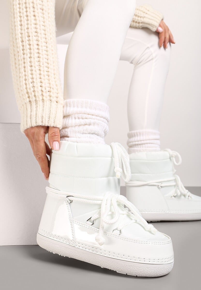 Białe Ściągane Płaskie Śniegowce ze Sznurowaniem Ciariel 1