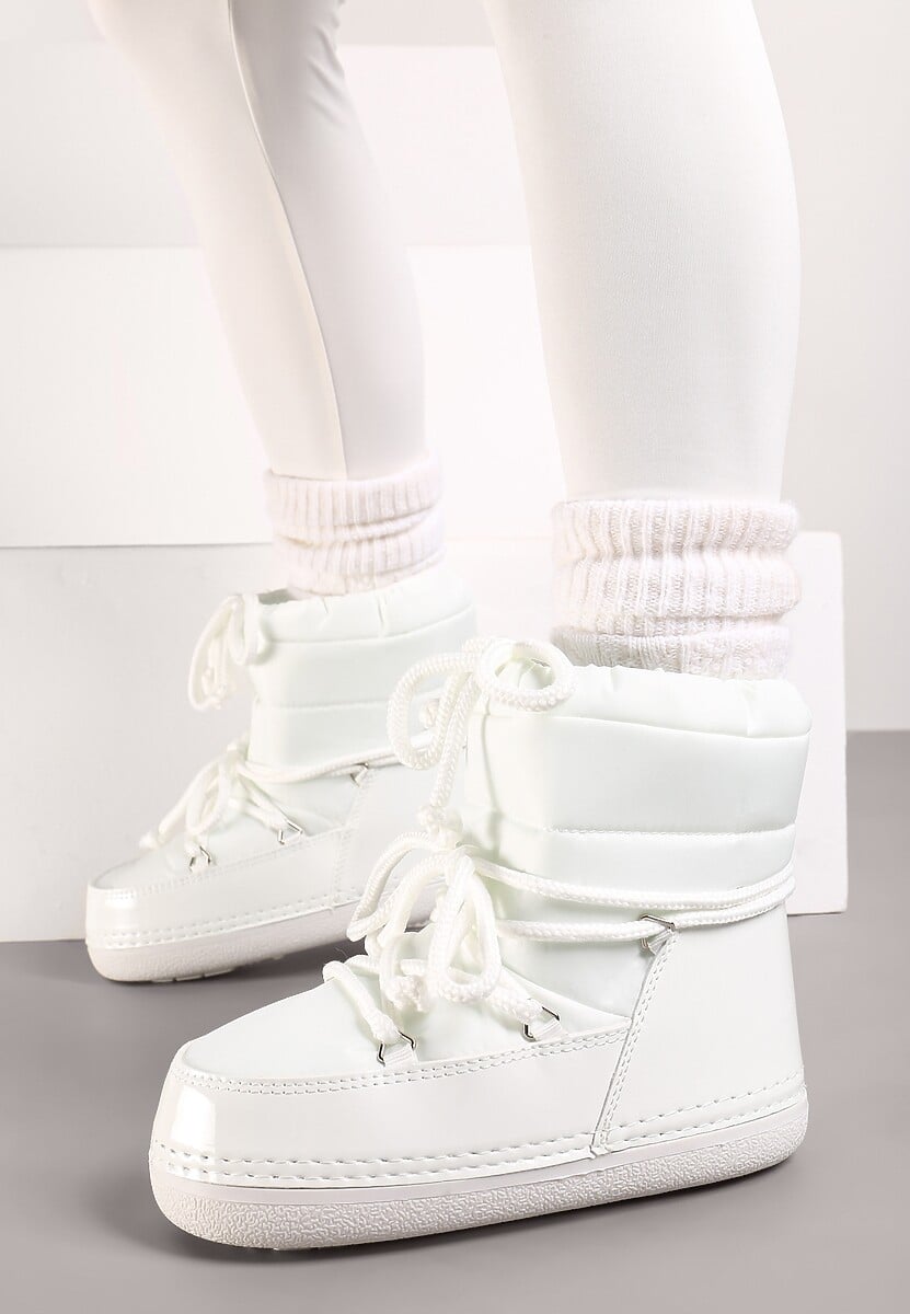 Białe Ściągane Płaskie Śniegowce ze Sznurowaniem Ciariel 3