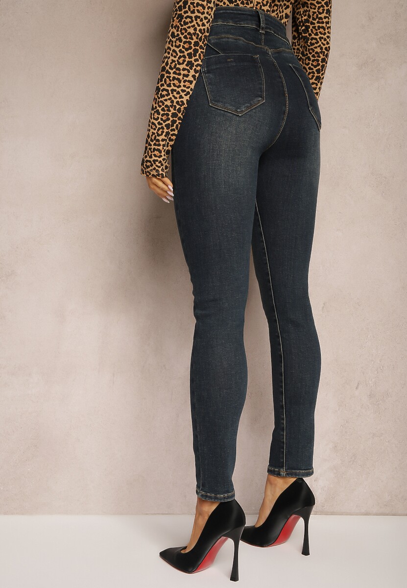 Granatowe Basicowe Jeansy Skinny Fit Regualr Waist Tiarena 3