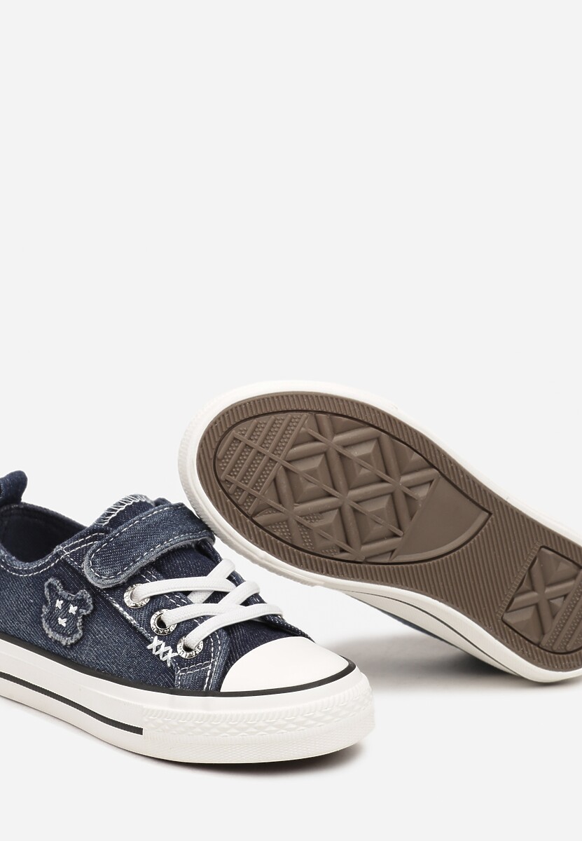 Niebieskie Trampki Jeansowe z Ozdobną Naszywką Tetilie 3
