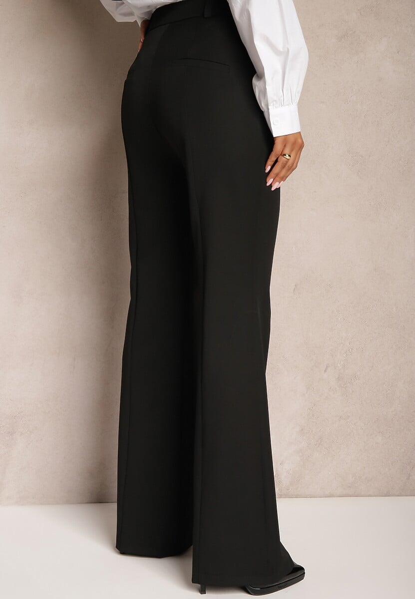 Czarne Garniturowe Spodnie Dzwony z Wiskozą High Waist Gelobina 3
