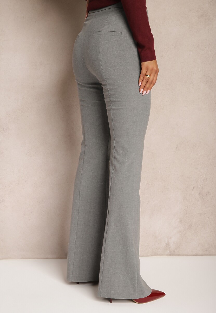 Jasnoszare Garniturowe Spodnie Typu Dzwony High Waist z Wiskozą Melibelle 3
