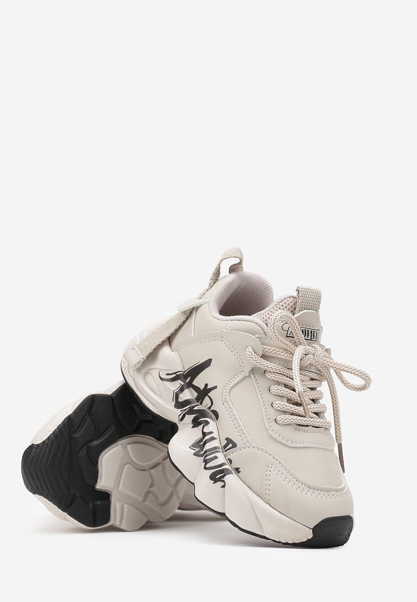 Beżowo-Czarne Buty Sportowe Sneakersy na Platformie z Napisem Alorithia 2