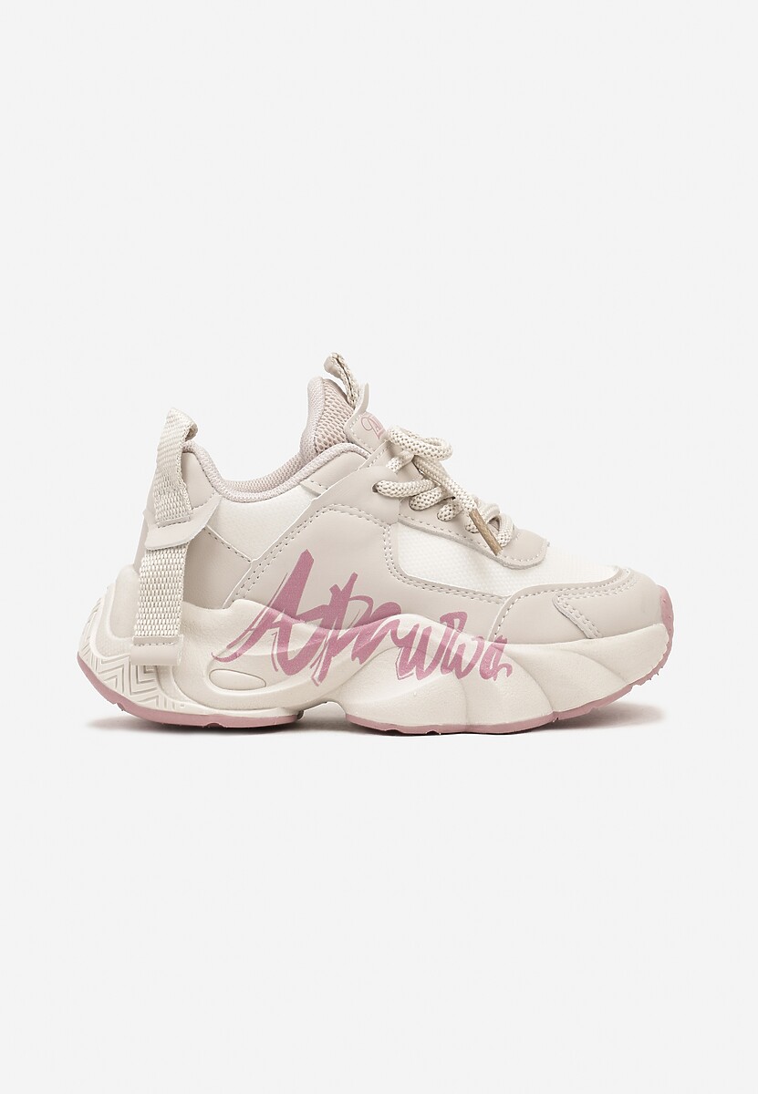 Beżowo-Różowe Buty Sportowe Sneakersy na Platformie z Napisem Alorithia 1