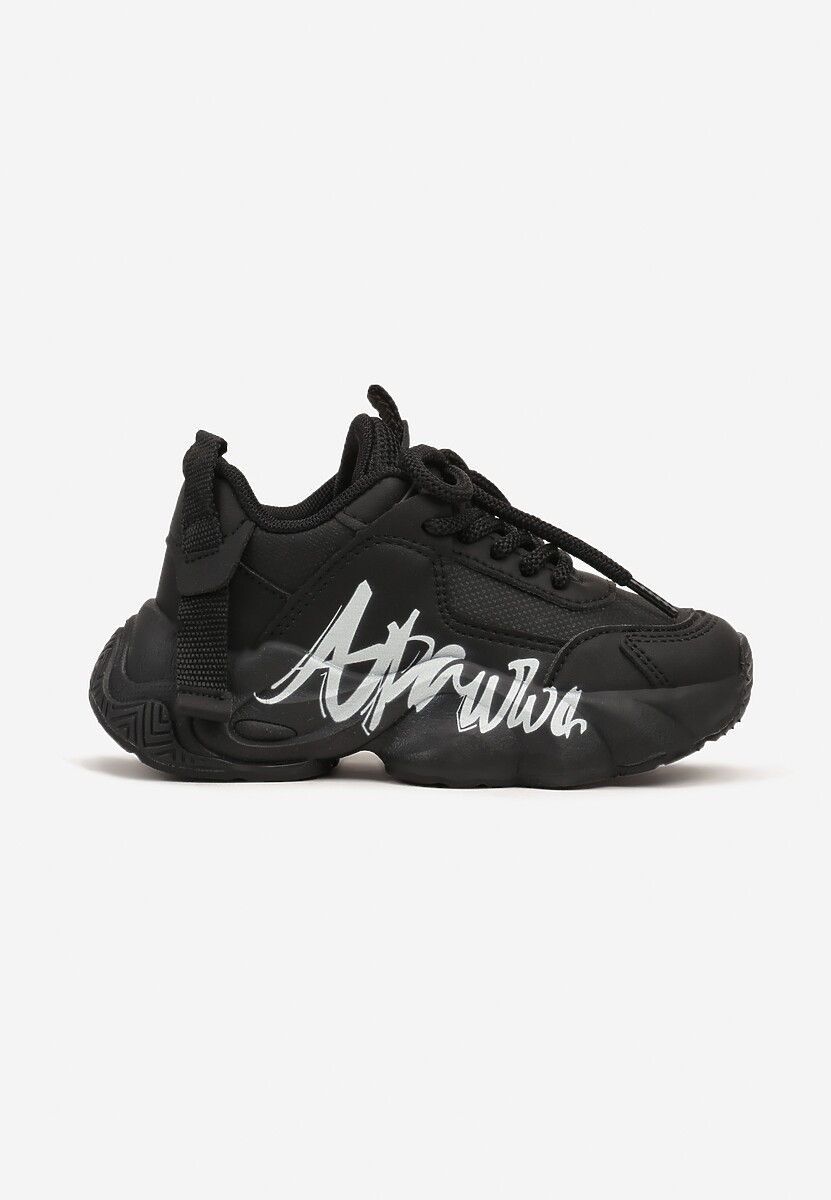 Czarne Buty Sportowe Sneakersy na Platformie z Napisem Alorithia 1