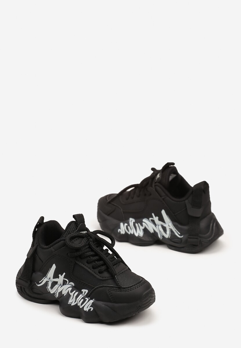 Czarne Buty Sportowe Sneakersy na Platformie z Napisem Alorithia 2