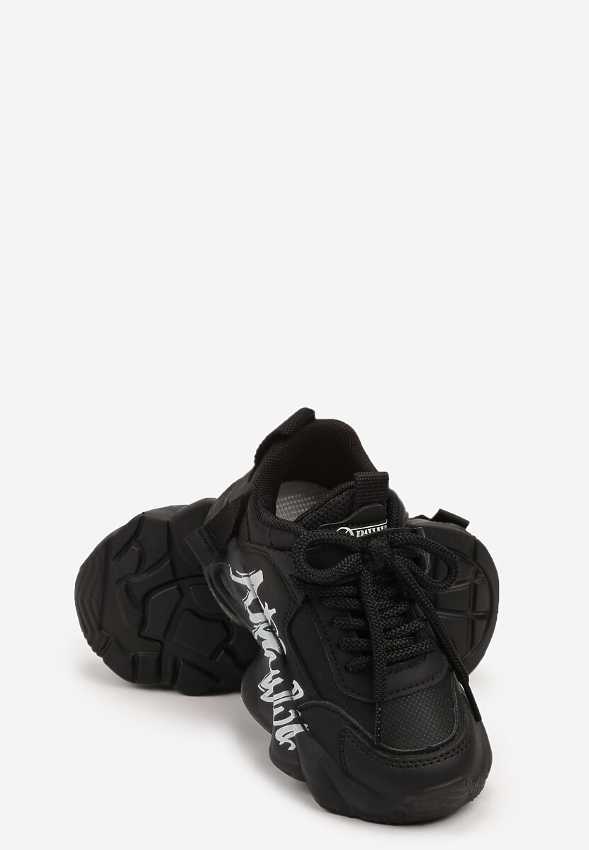 Czarne Buty Sportowe Sneakersy na Platformie z Napisem Alorithia 3