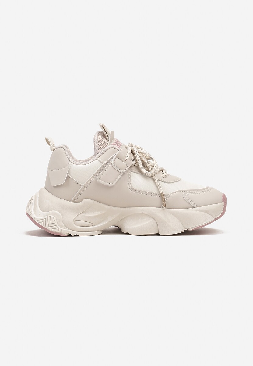 Beżowo-Różowe Buty Sportowe Sneakersy na Platformie z Tłoczeniem z Napisem Valerisia 1
