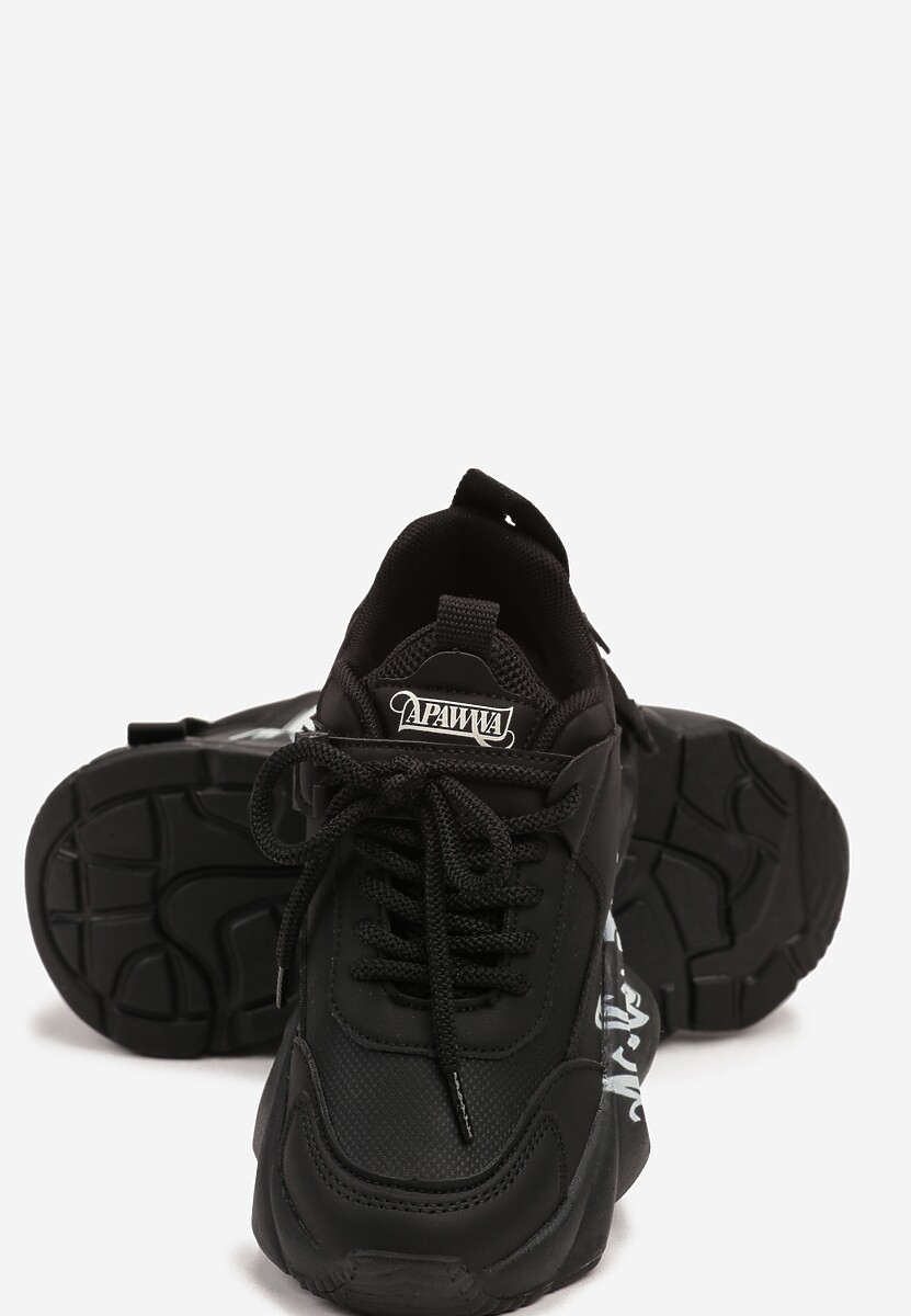 Czarne Buty Sportowe Sneakersy na Platformie z Tłoczeniem z Napisem Valerisia 3
