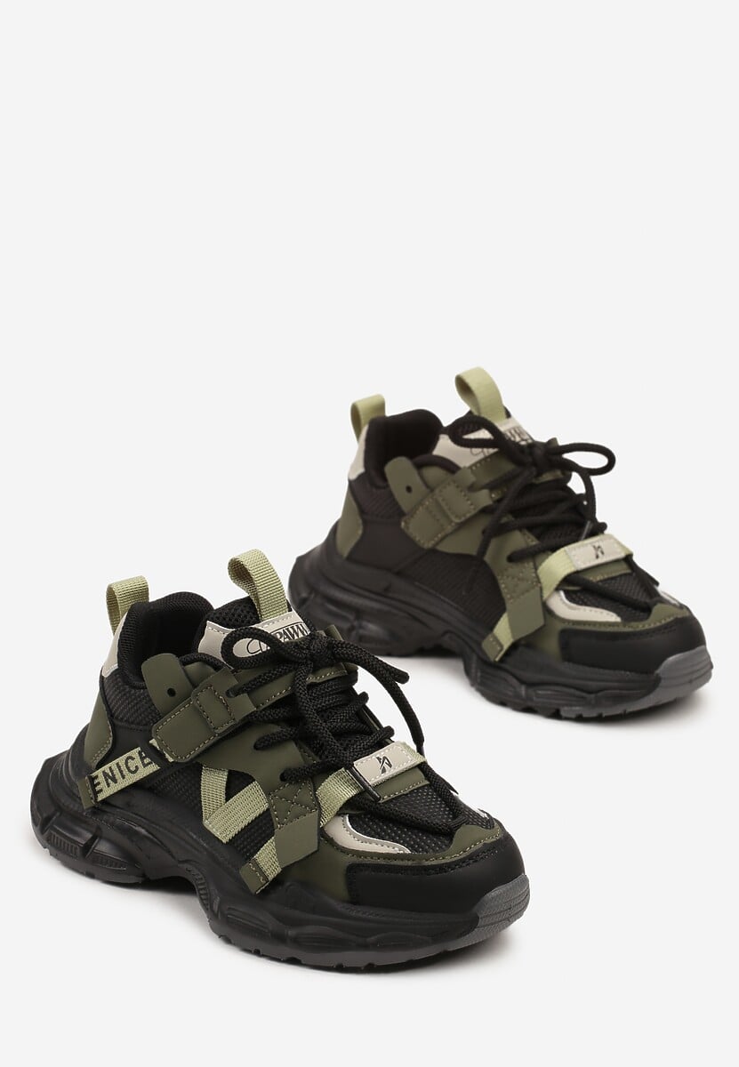 Czarne Buty Sportowe Sneakersy na Platformie Ozdobione Tłoczeniem Florenda 2