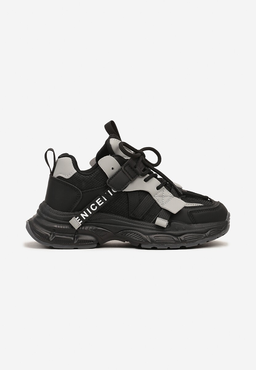 Czarno-Szare Buty Sportowe Sneakersy na Platformie Ozdobione Tłoczeniem Florenda 1