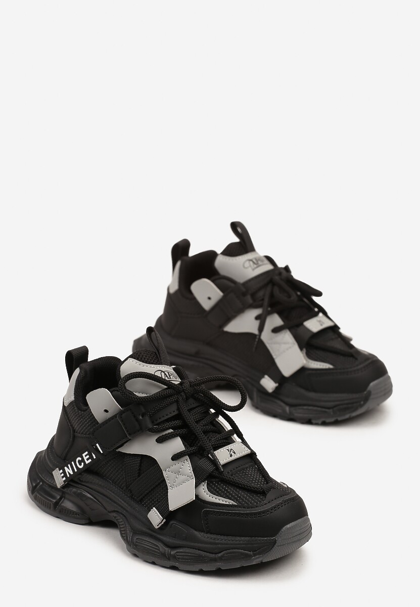 Czarno-Szare Buty Sportowe Sneakersy na Platformie Ozdobione Tłoczeniem Florenda 2
