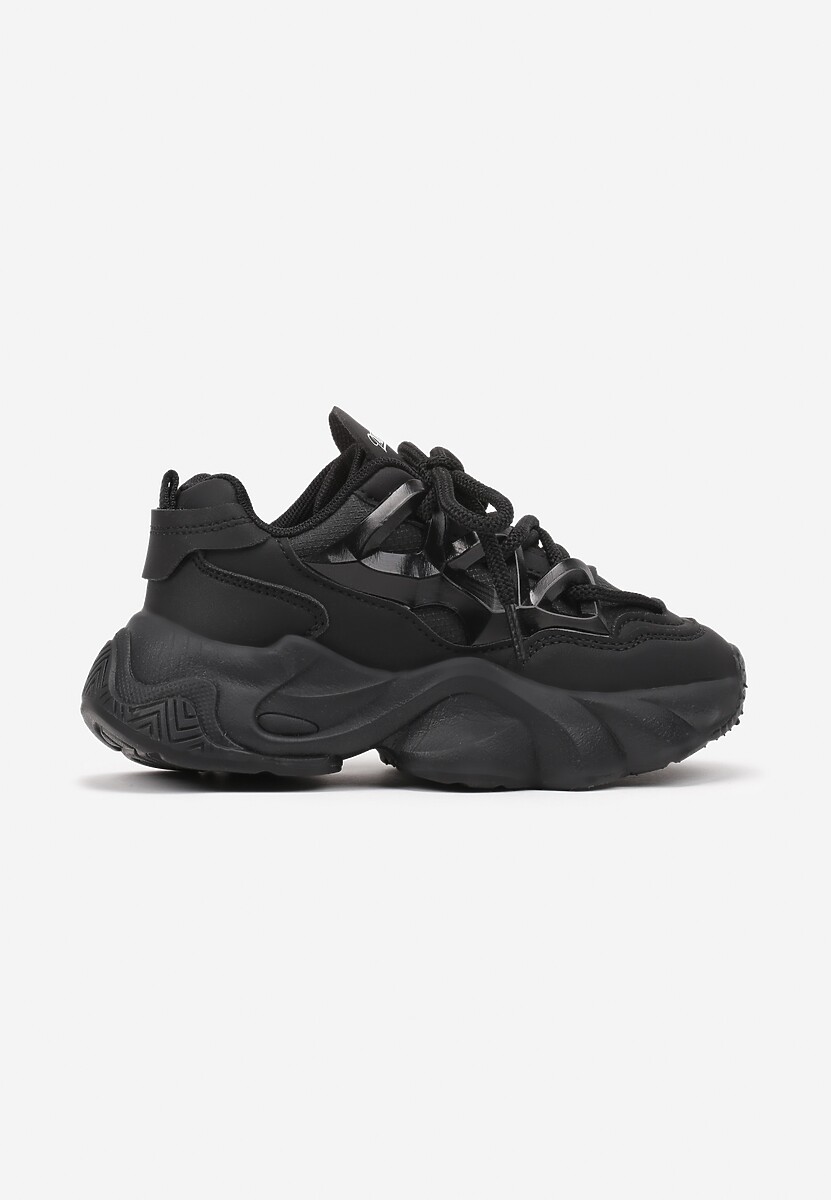 Czarne Buty Sportowe Sneakersy na Platformie z Tłoczeniem i Sznurowaniem Giseloria 1
