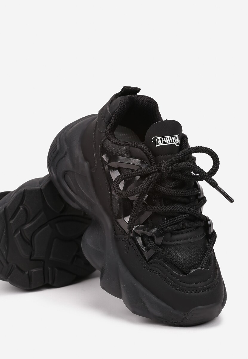 Czarne Buty Sportowe Sneakersy na Platformie z Tłoczeniem i Sznurowaniem Giseloria 3