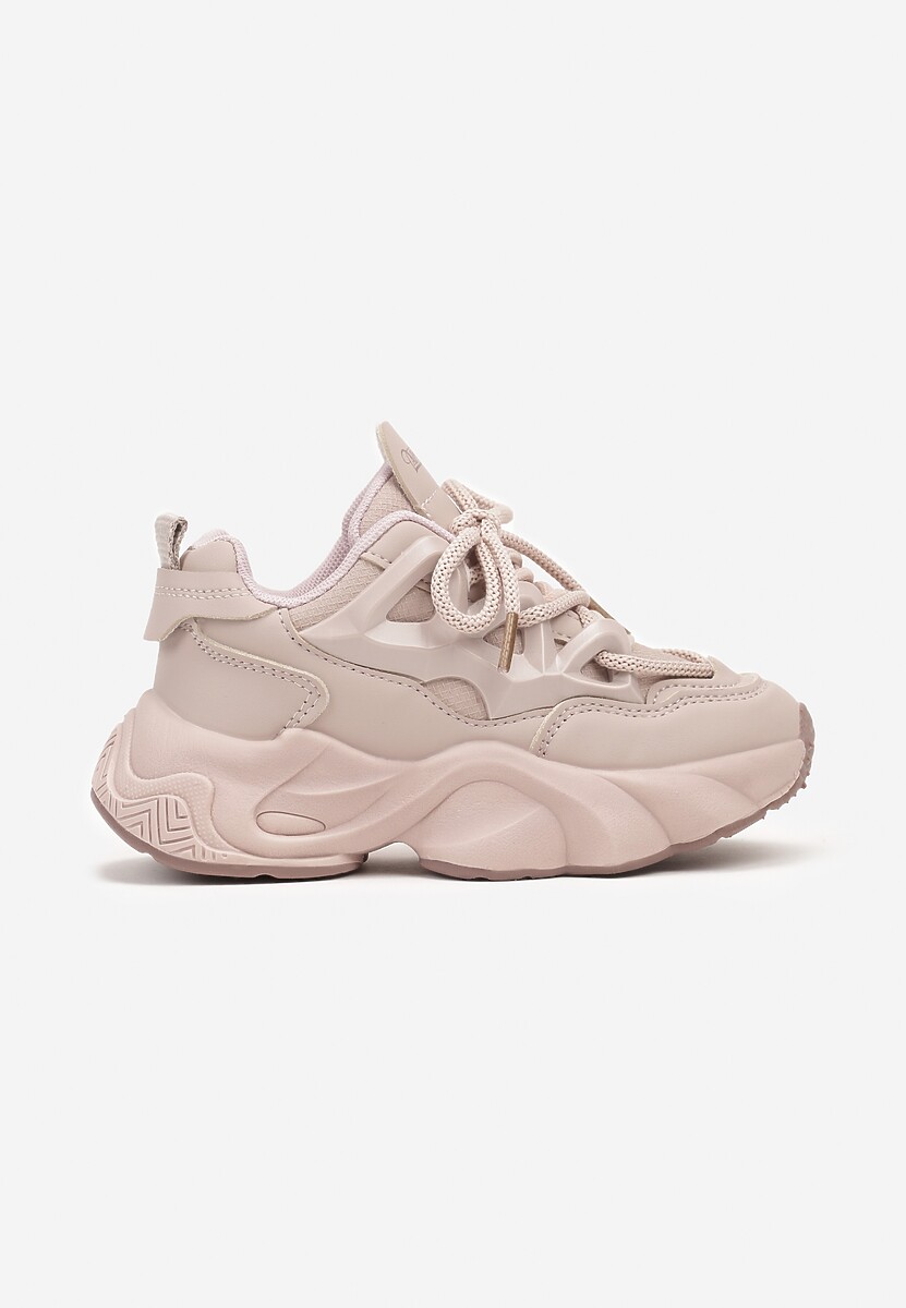Różowe Buty Sportowe Sneakersy na Platformie z Tłoczeniem i Sznurowaniem Giseloria 1