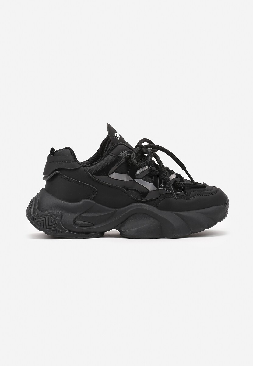 Czarne Buty Sportowe Sneakersy na Platformie z Tłoczeniem i Sznurowaniem Isolaria 1