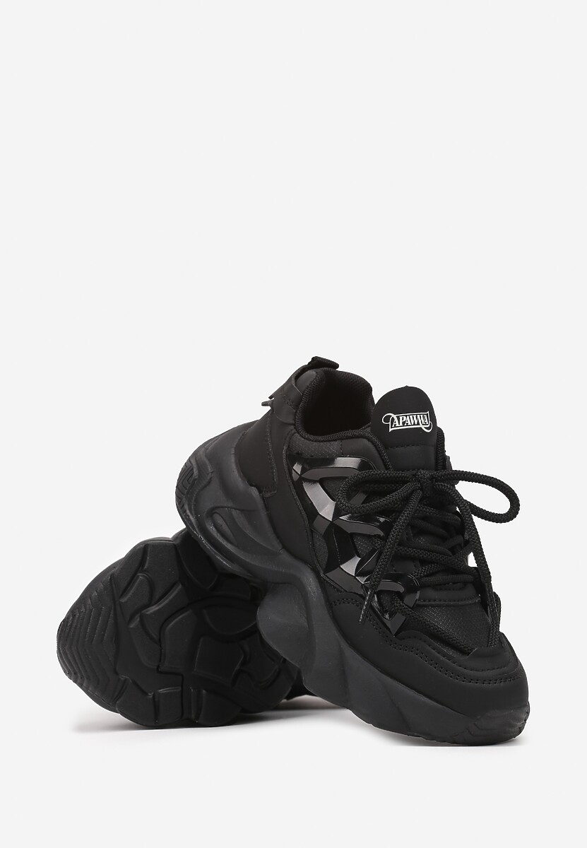 Czarne Buty Sportowe Sneakersy na Platformie z Tłoczeniem i Sznurowaniem Isolaria 2