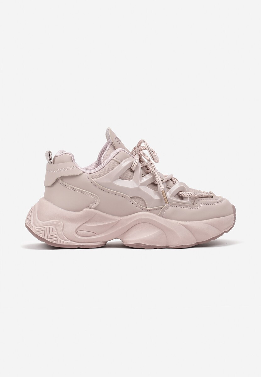 Różowe Buty Sportowe Sneakersy na Platformie z Tłoczeniem i Sznurowaniem Isolaria 1