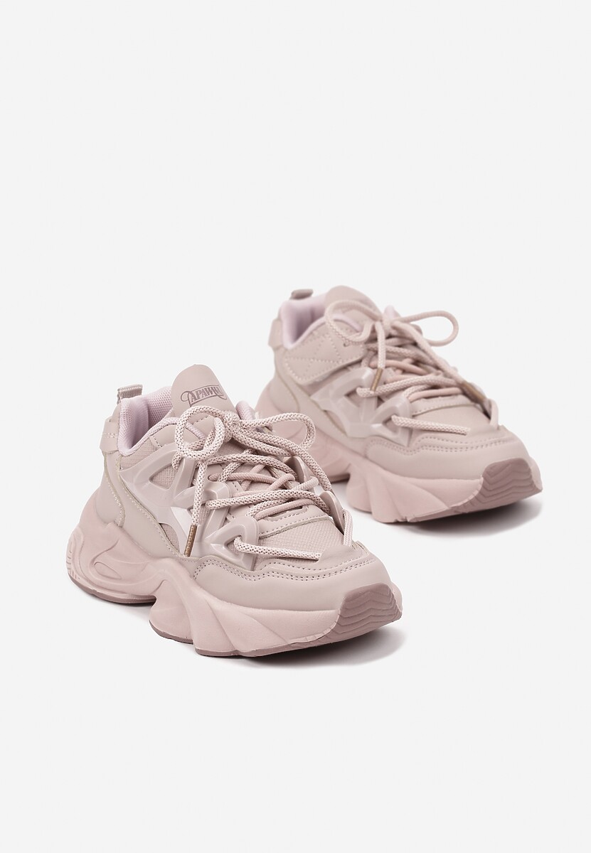 Różowe Buty Sportowe Sneakersy na Platformie z Tłoczeniem i Sznurowaniem Isolaria 2