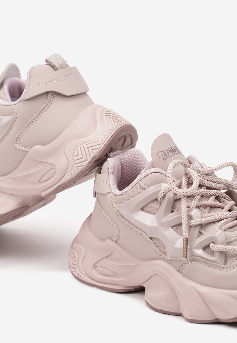 Różowe Buty Sportowe Sneakersy na Platformie z Tłoczeniem i Sznurowaniem Isolaria 3